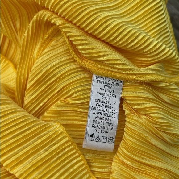 JOAN RIVERS CASUAL PARTY YELLOW ACCORDION PLEATED TASSEL TIE MINI DRESS SZ M - Picture 6 of 8
